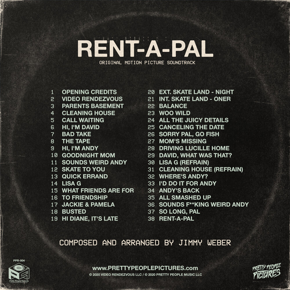 Back cover and track listing of the Rent-A-Pal soundtrack.